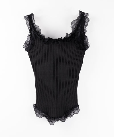 レースフリルドッキングリブニットキャミタンク / lace frill docking lib knit cami tank