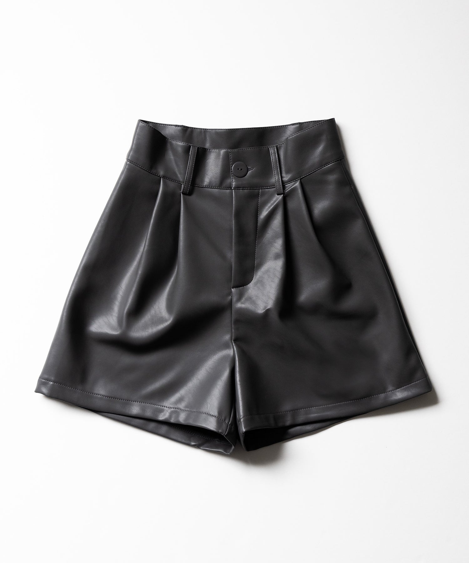 【 3color / 5size 】太ベルトハイウエストタックレザーショートパンツ