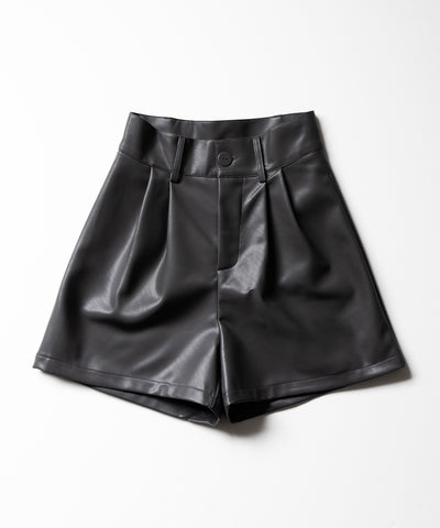 【 3color / 5size 】太ベルトハイウエストタックレザーショートパンツ