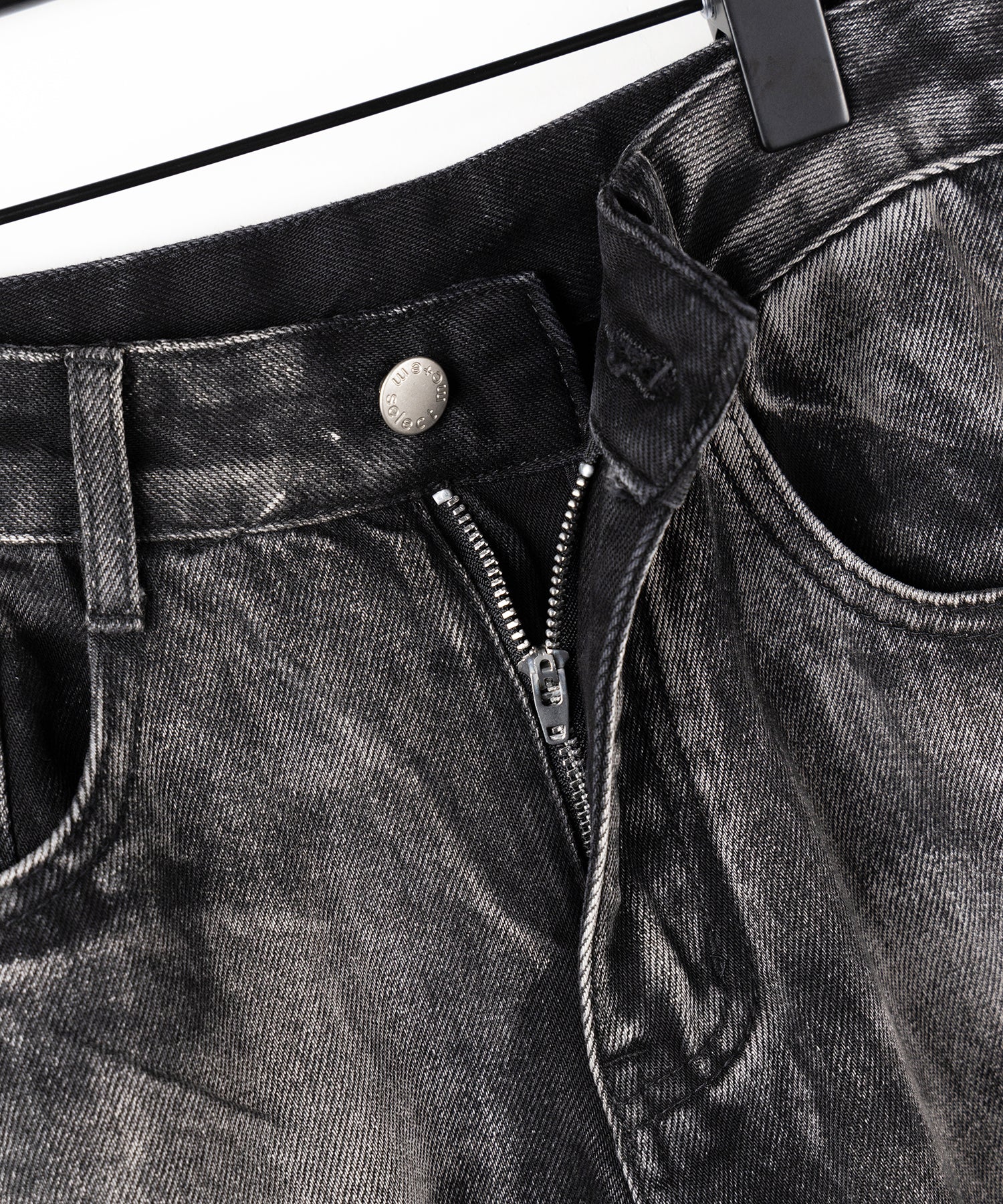 【 4size 】CRACKクラッシュヘビーブリーチブラックワイドデニム / CRACK crash heavy bleach black wide denim