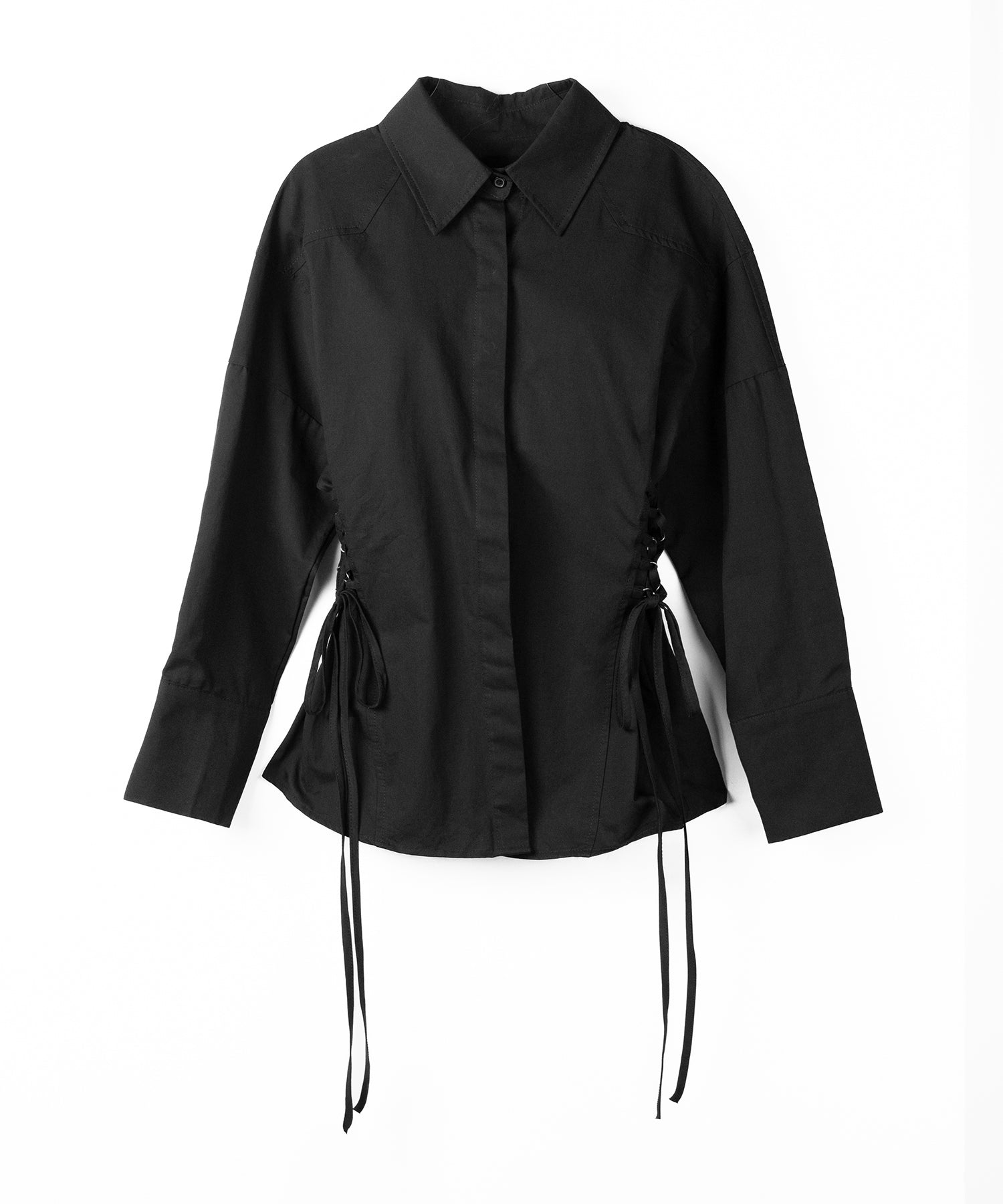 レースアップサイドリボンスリムラインシャツ / lace up side ribbon slim line shirt