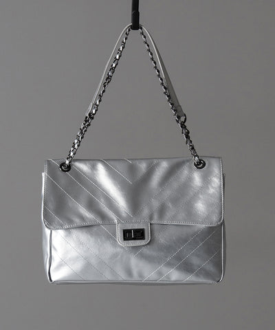2WAY チェーンフェイクレザーフラップショルダーバッグ / 2WAY chain fake leather flap shoulder bag