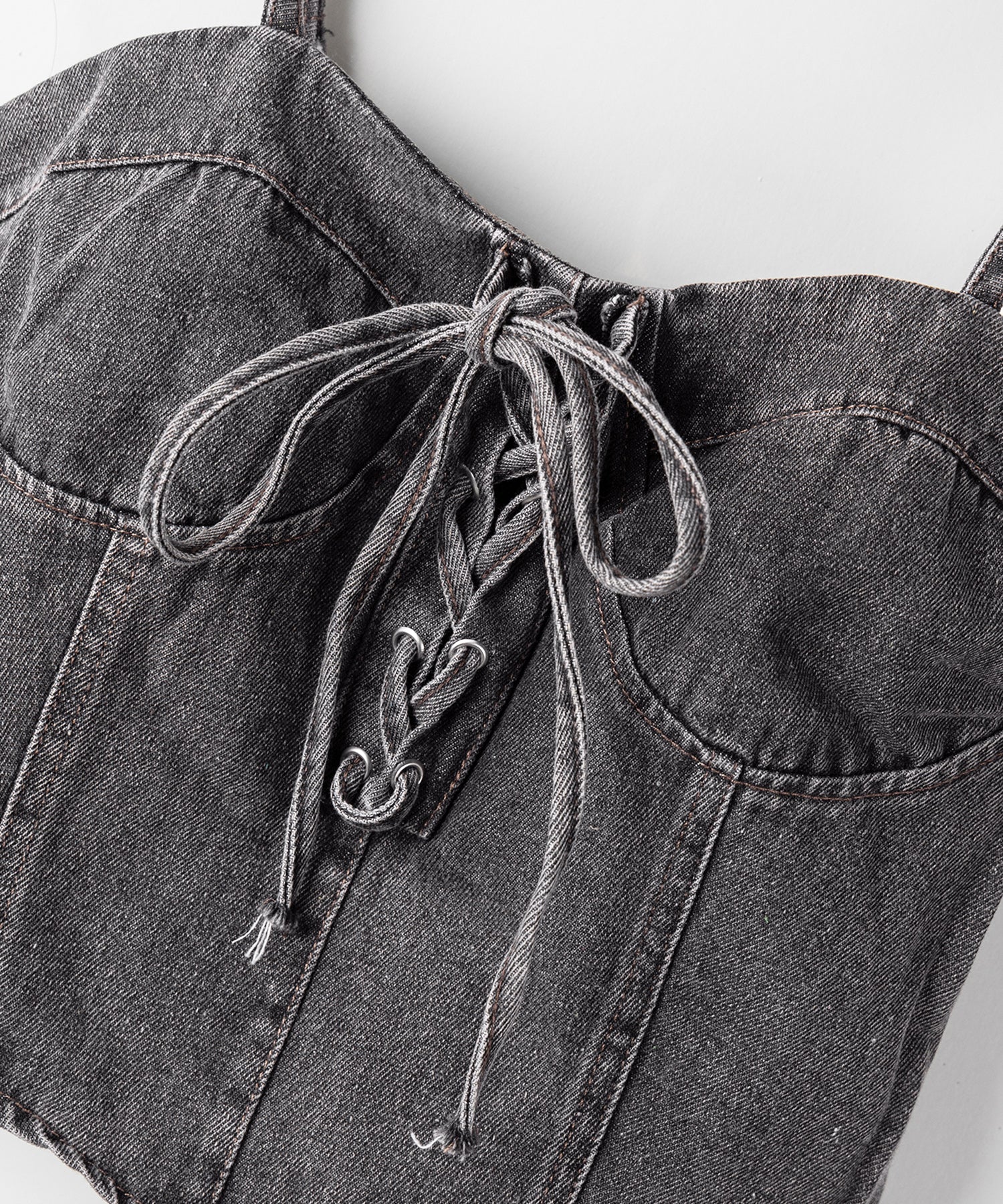 レースアップリボンコルセットデニムビスチェ / lace up ribbon corset denim bustier