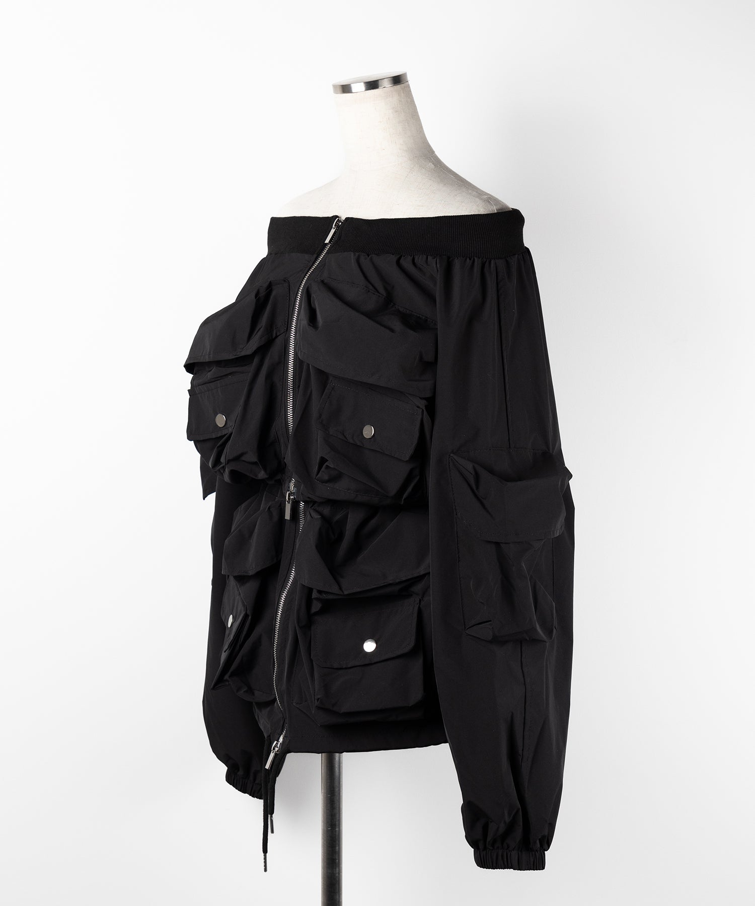 【 セットアップ 】アウトポケットオフショルカーゴブルゾン & ダブルジップカーゴミニスカート SET / out pocket off shoulder cargo blouson & double zip cargo mini skirt SET