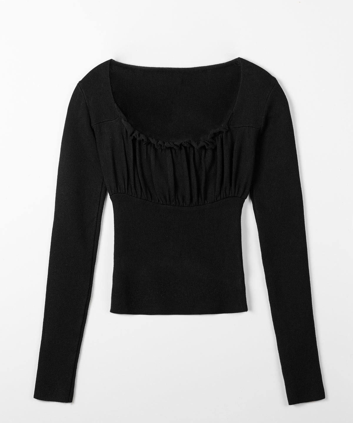 フリルギャザースクエアネック長袖ニットトップス / frill gather square neck longsleeve knit tops