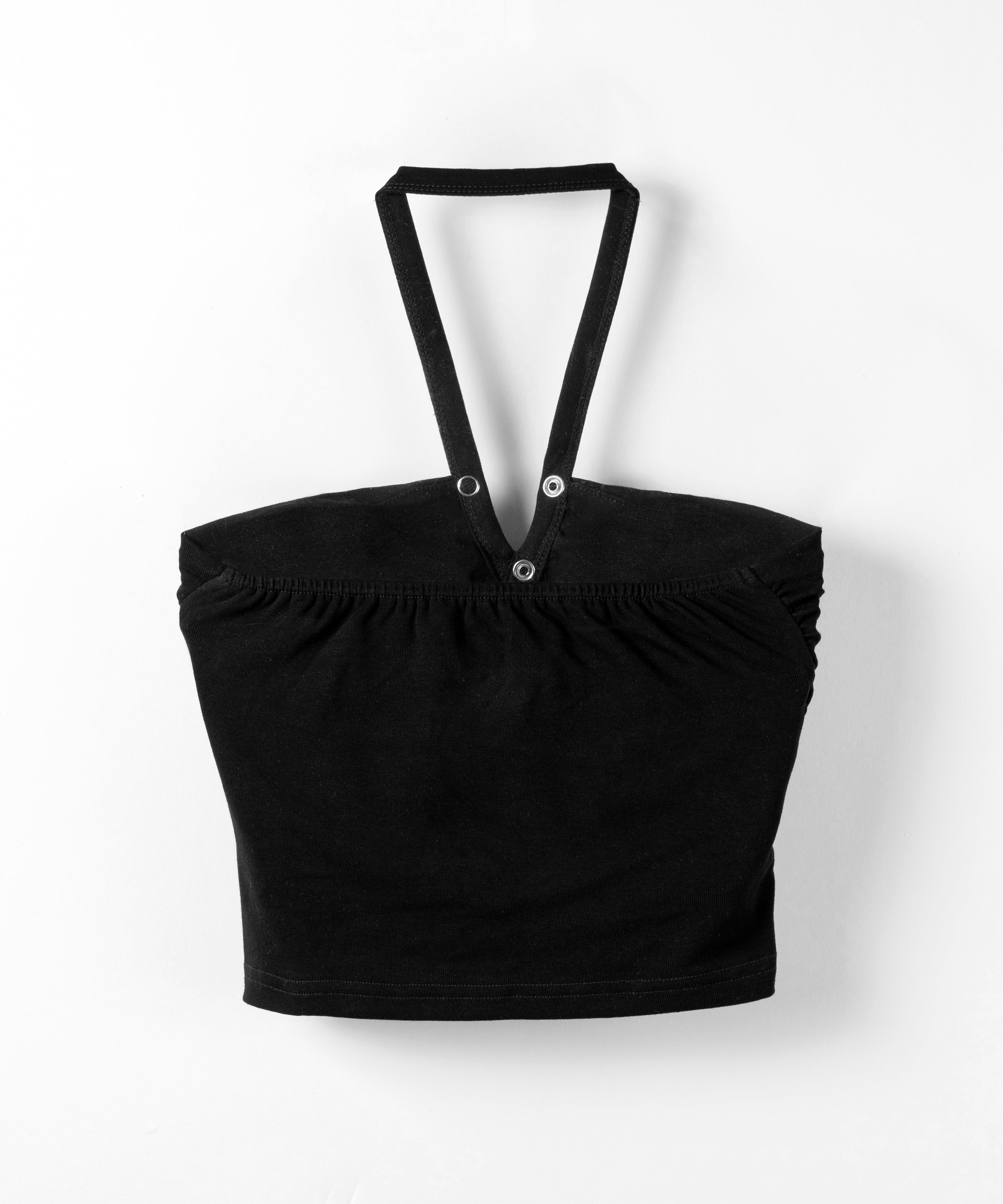 ホルターネックスナップボタンギャザーベアトップ / halter neck snap button gathered bare top