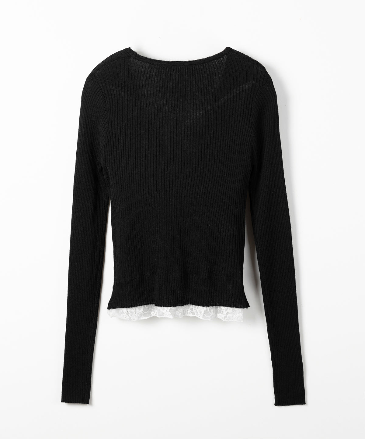 フロントリボンレースレイヤードリブニットカーディガン / front ribbon lace layered lib knit cardigan
