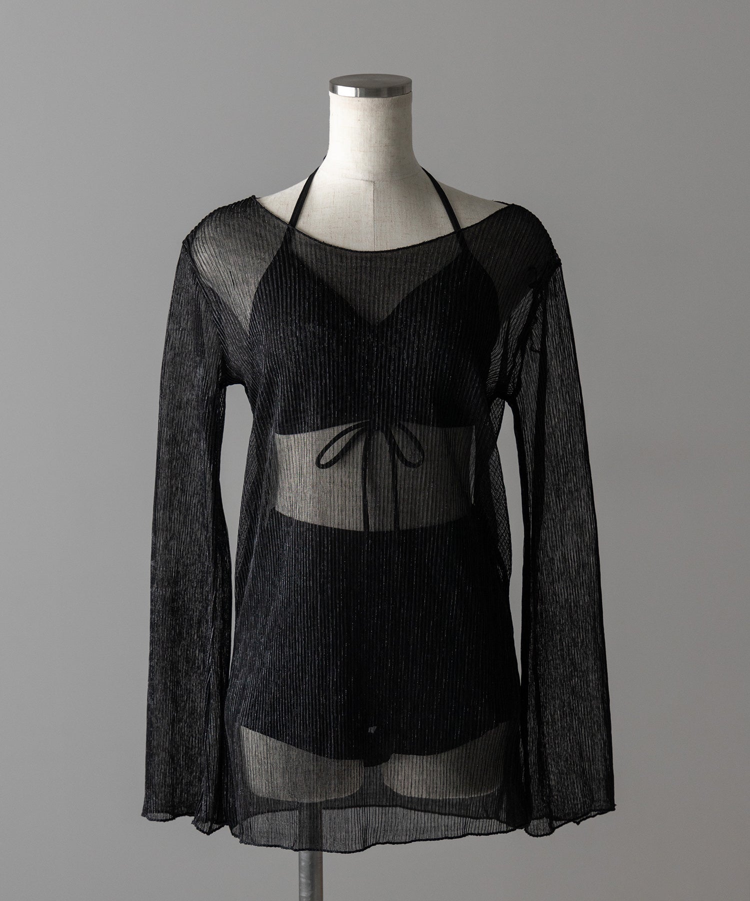 【 レディース水着/3点セット 】シアートップス付き フロントリボンホルターネックハイウエストビキニ / sheer tops set front ribbon halter neck high waist bikini