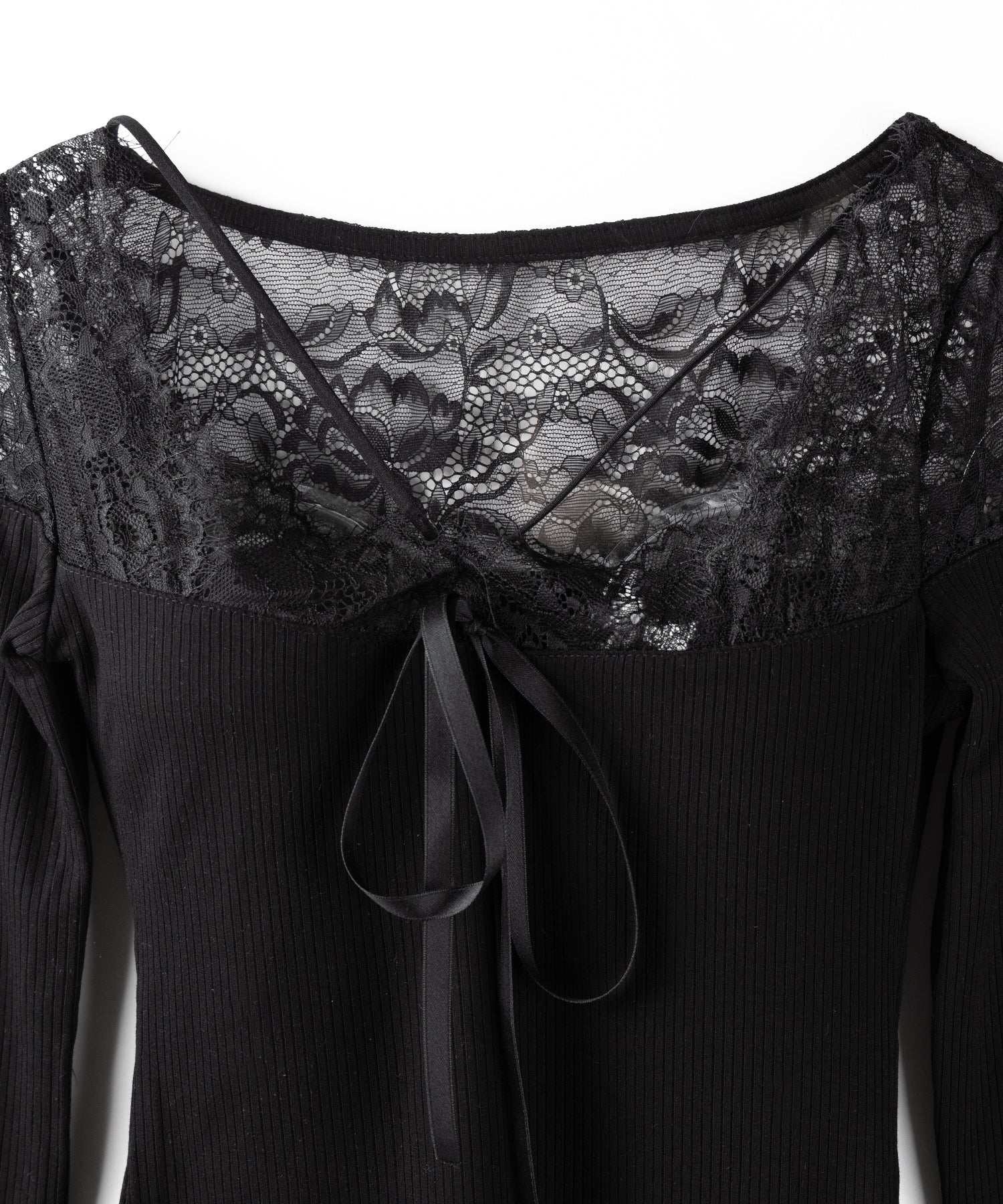 クロスストラップレース切替リブトップス / cross strap lace switching ribbed tops