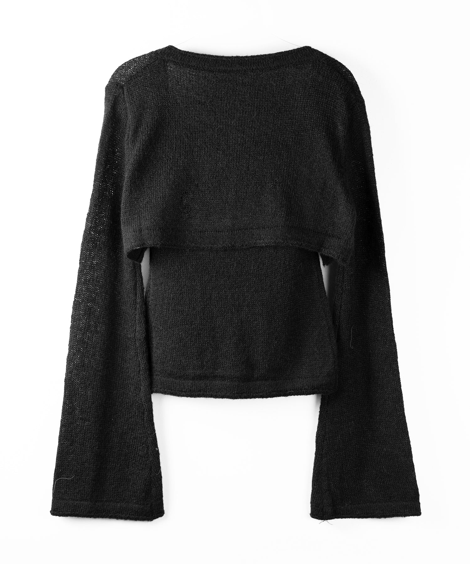 【 2点セット 】フロントリボンニットベアトップ + 長袖ショートカーディガン SET / front ribbon knit bare top + long sleeve short cardigan set