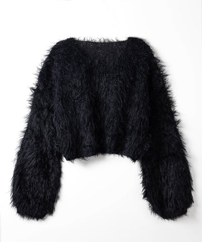 【 選べる6色展開 】フラッフィーシャギールーズショートニット / fluffy shaggy loose short knit
