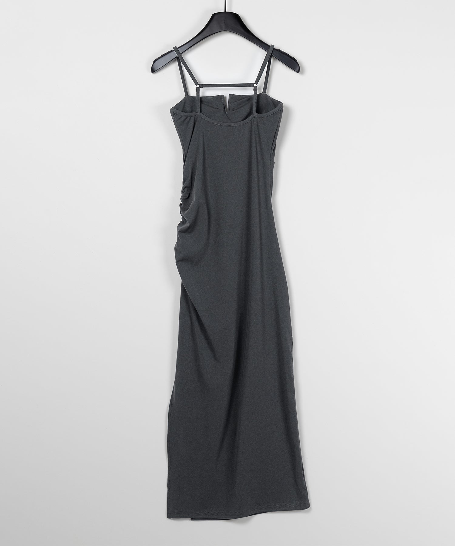 【 パッド付き 】バックストラップサイドシャーリングスリットロングキャミワンピース / back strap side shirring slit long cami onepiece