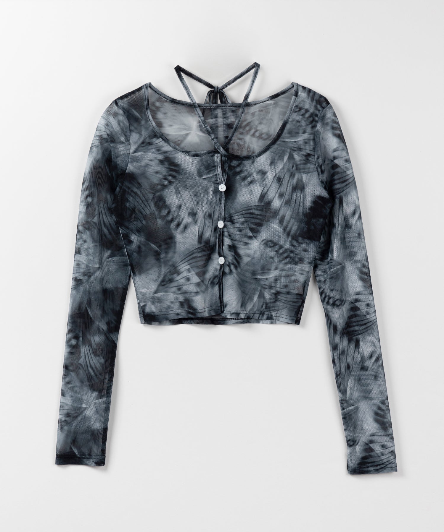 【 3color / 2WAY 】クロスストラップリボンシアーショートカーディガン / cross strap ribbon sheer short cardigan
