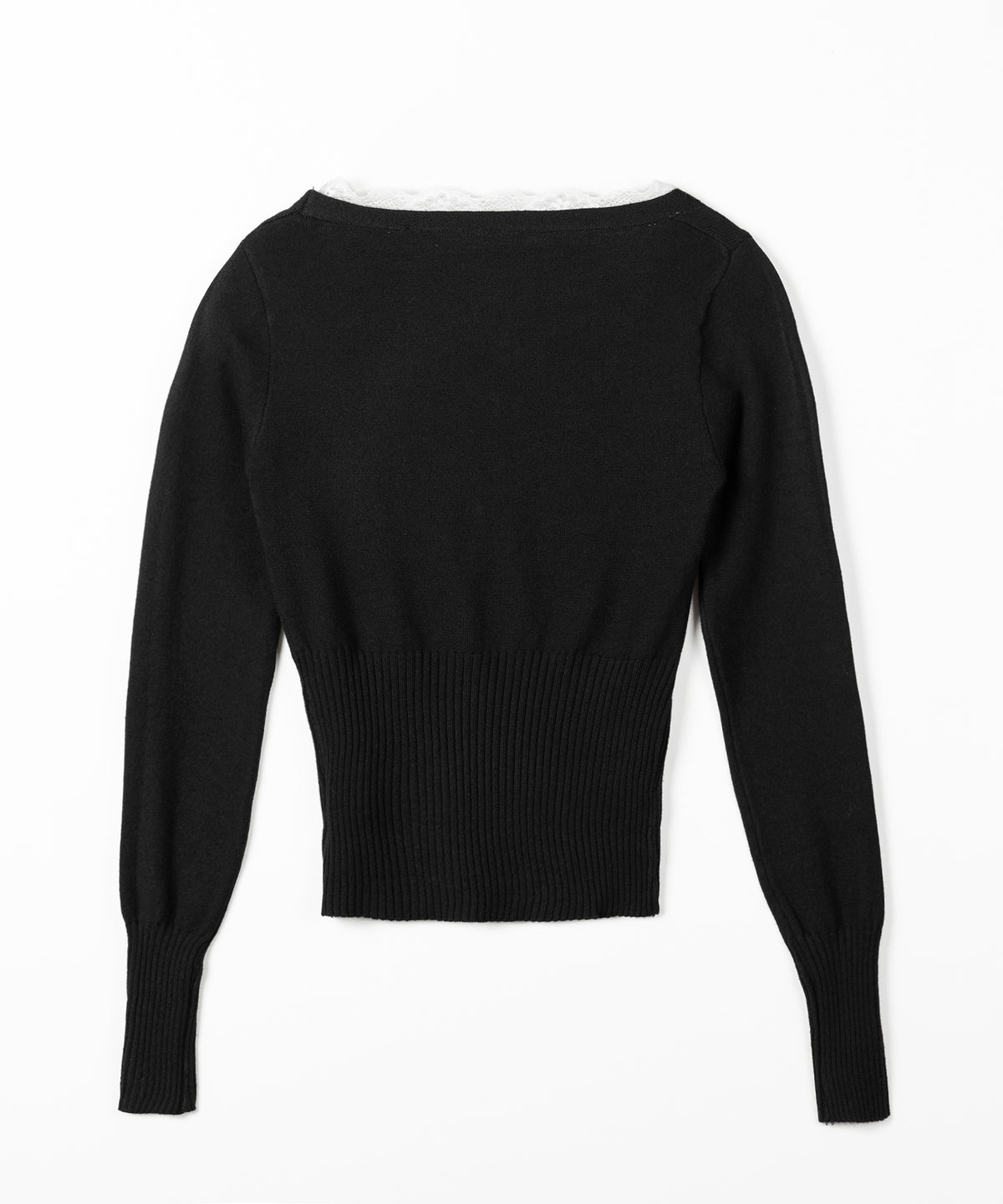 レースドッキングウエストリブ長袖ニットカーディガン / lace docking waist lib longsleeve knit cardigan