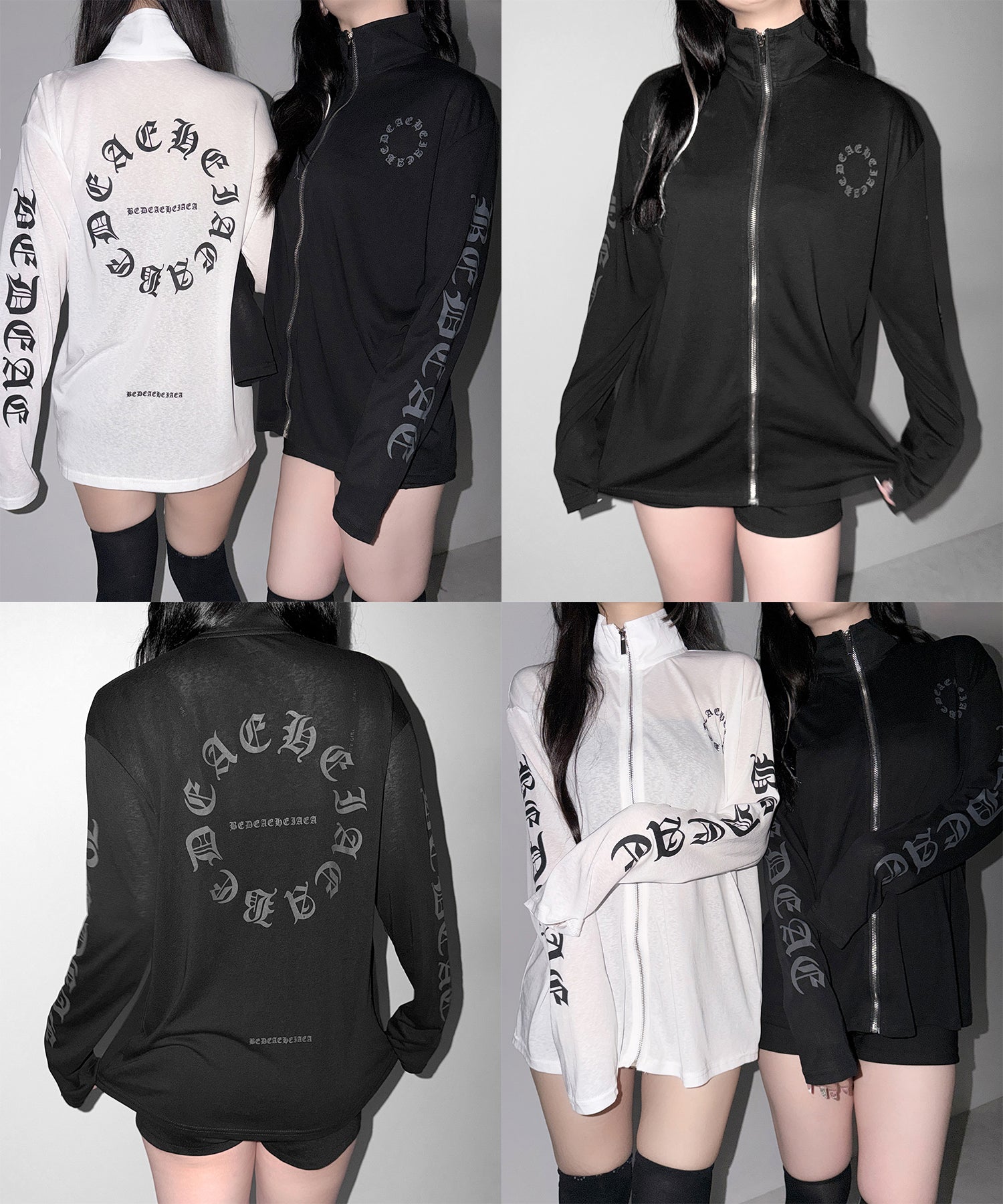 グランジロゴスタンドジップアップオーバーシアートップス / grunge logo stand zipup over sheer tops
