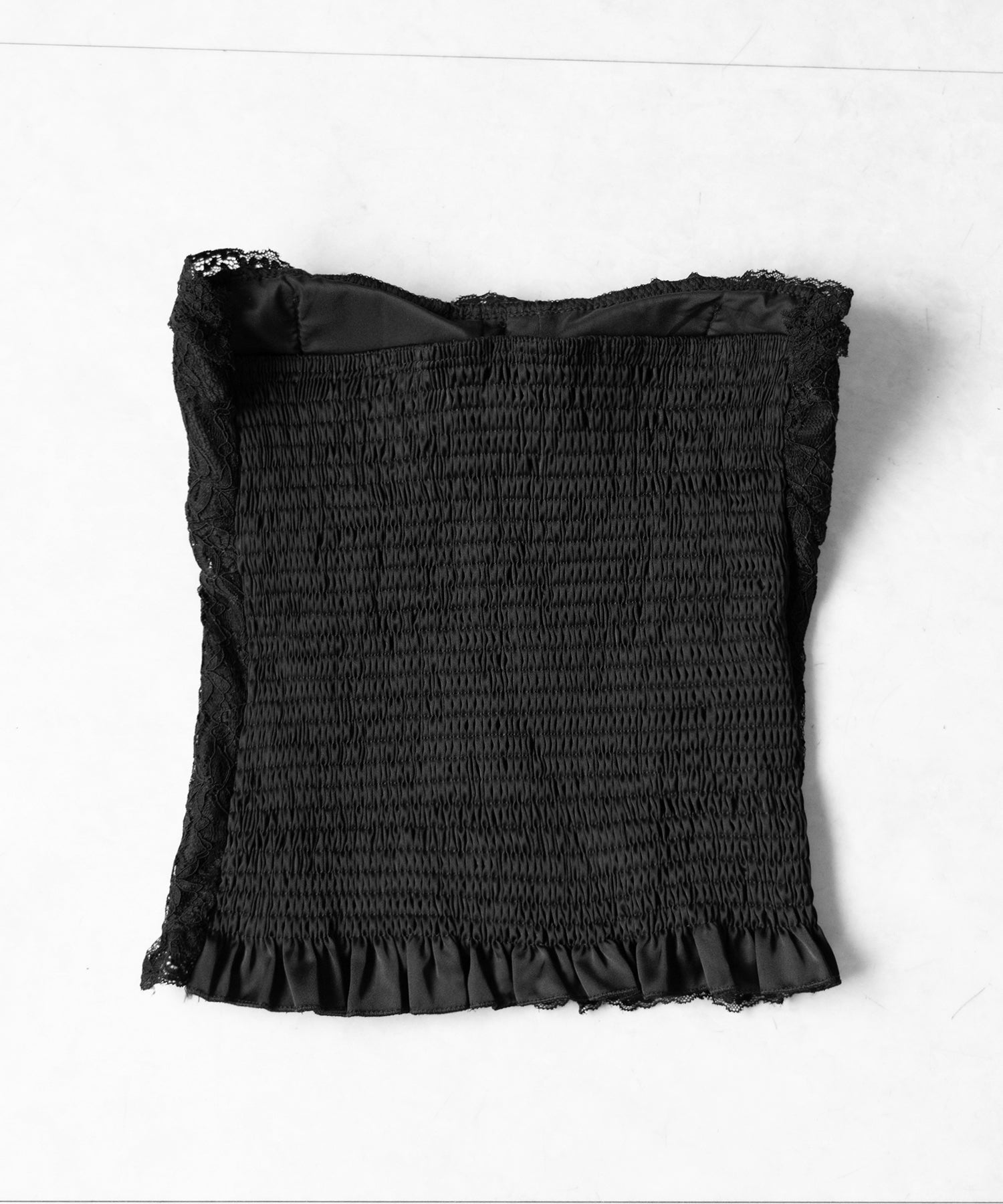 【 2color 】フロントリボンレースフリルコルセットベアトップ / front ribbon lace frill corset bare top