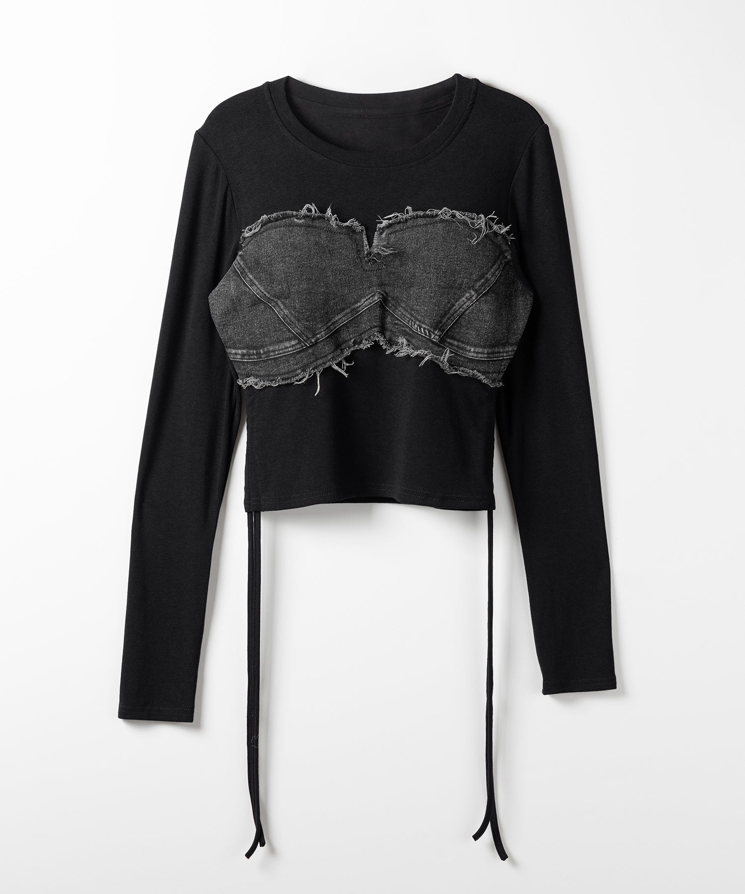 サイドリボンダメージデニムドッキングTシャツ / side ribbon damage denim docking Tee
