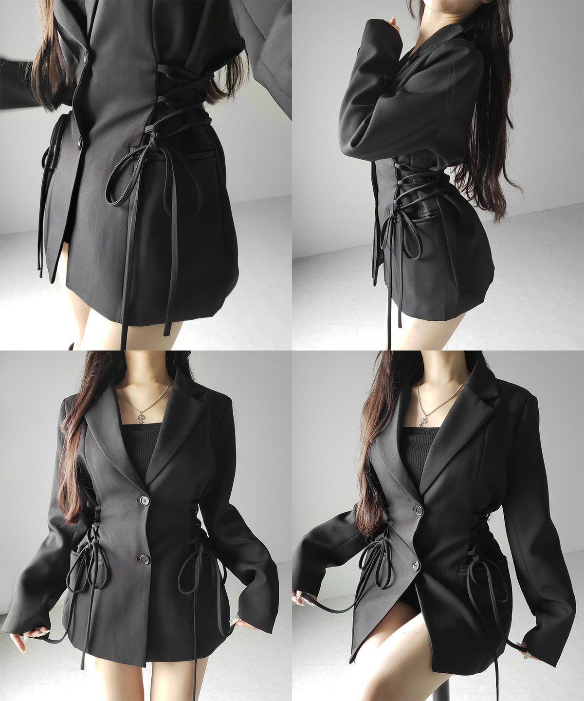 レースアップリボンスリムテーラードジャケット / lace-up ribbon slim tailored jacket