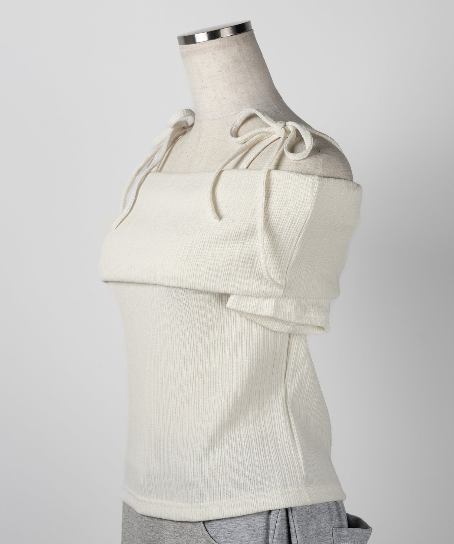 【 2color 】ダブルリボンオフショルダーリブトップス / double ribbon off-shoulder rib tops