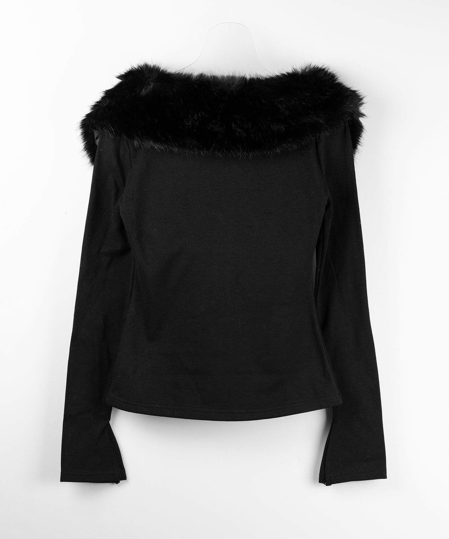 ファー襟クロスロゴジップアップリブカーディガン / fur collar cross logo zipup rib cardigan