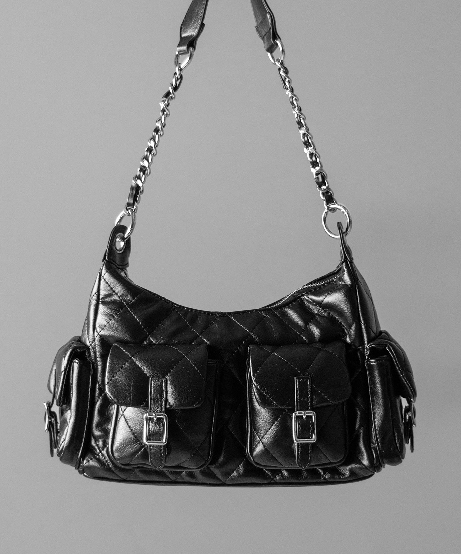 【 2WAY 】アウトポケットキルティングチェーンショルダーバッグ / 2WAY out pocket quilting chain shoulder bag