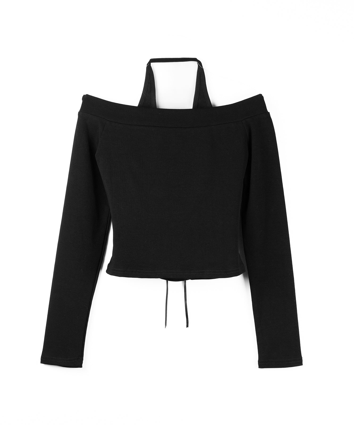 レースアップカットアウトホルターオフショルトップス / laceup cutout halter offshoulder tops