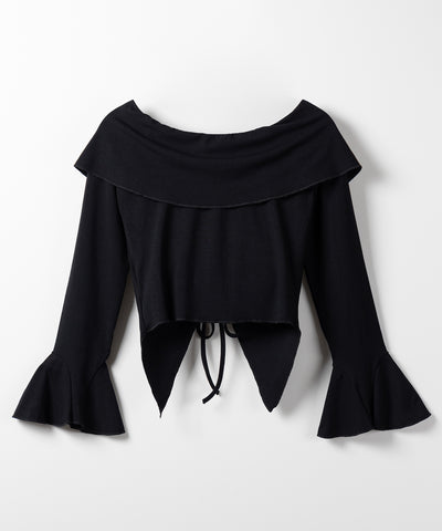 シャーリングフロントスリットオフショルトップス / shirring front slit offshoulder tops