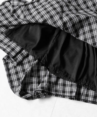【 選べる2素材/インナーパンツ裏地付 】シャツレイヤードチェックミニスカート / shirt layered check mini skirt
