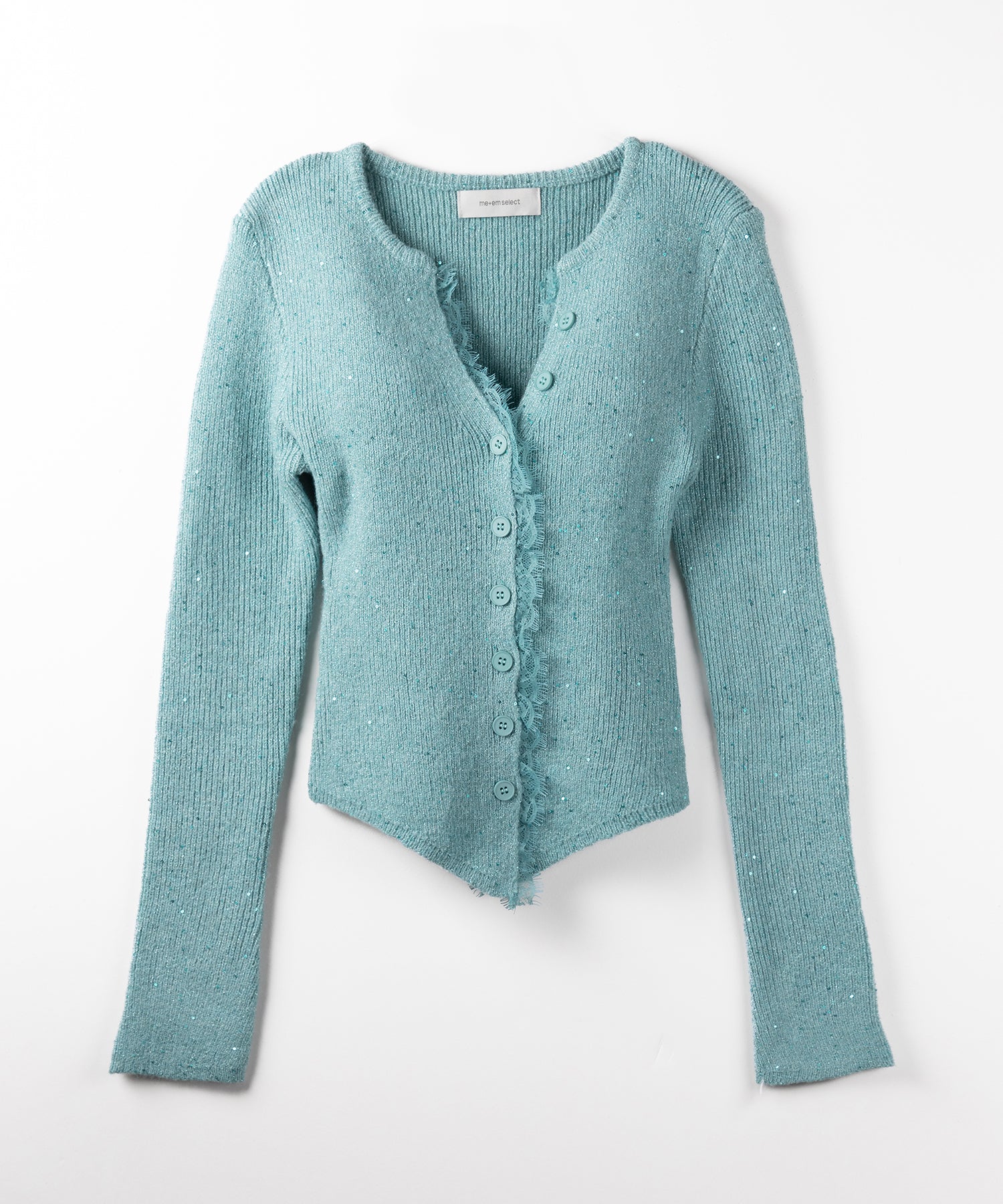 レースドッキングスパングルキーネックニットカーディガン / lace docking spangle key neck knit cardigan