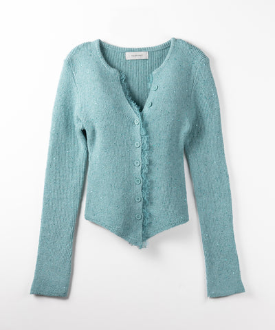 レースドッキングスパングルキーネックニットカーディガン / lace docking spangle key neck knit cardigan