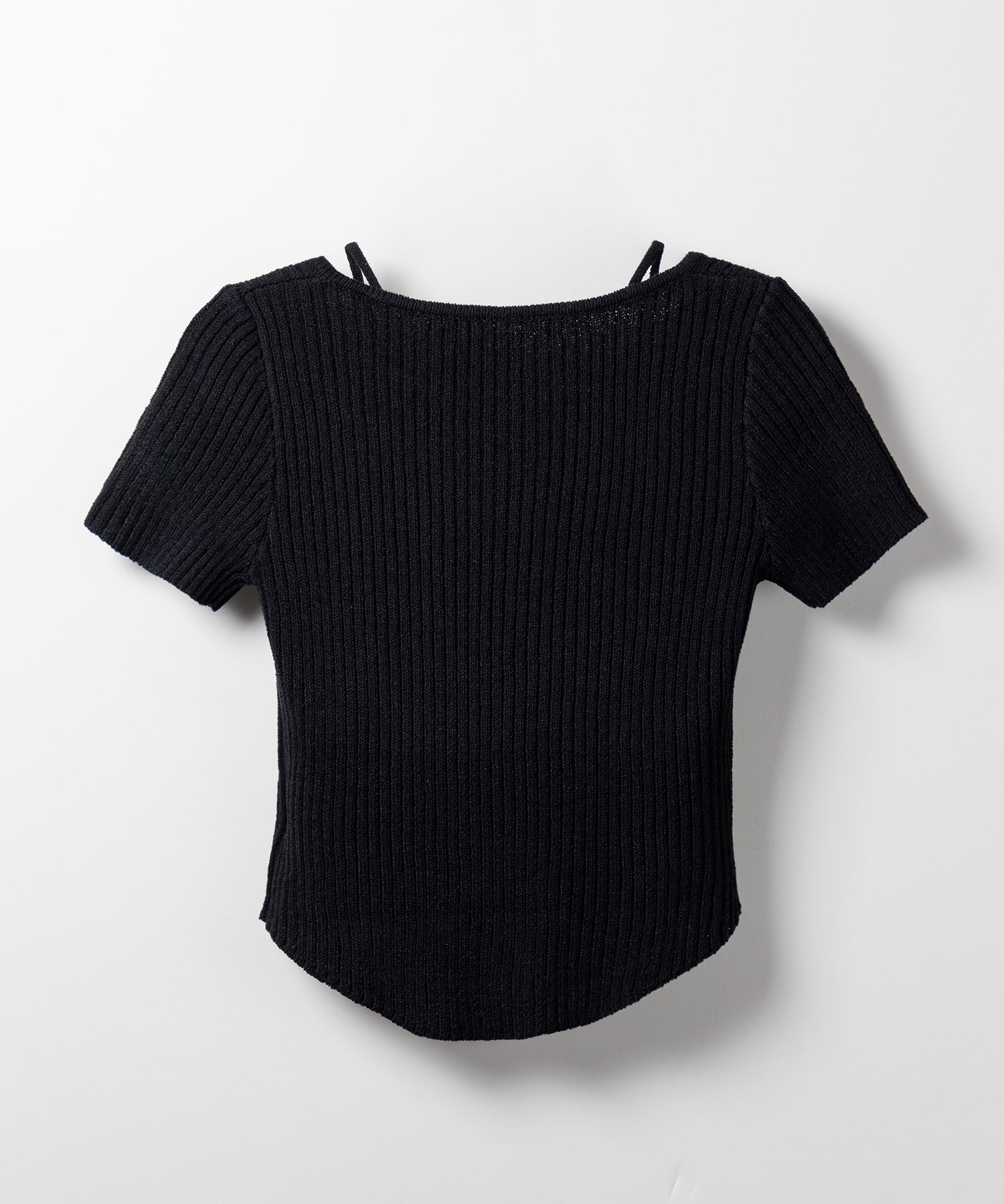 半袖クロスラインストラップデザインリブニット