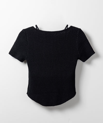 半袖クロスラインストラップデザインリブニット