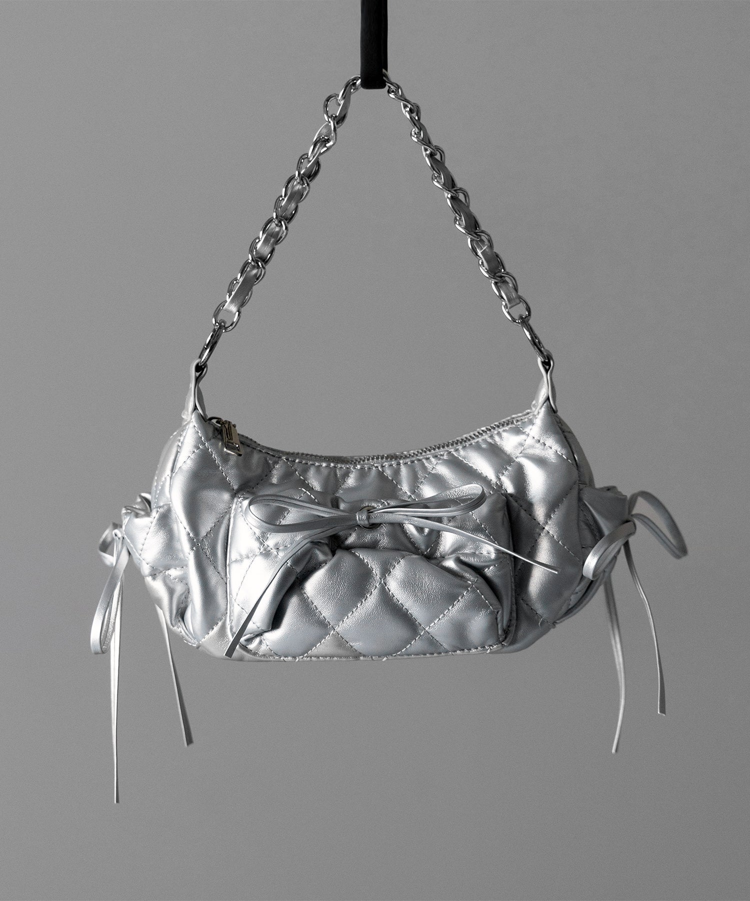 【 3color /2WAY 】ストラップリボンキルティングチェーンショルダーバッグ / strap ribbon quilted chain shoulder bag