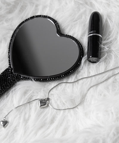 ラインストーンブラックハートハンドミラー / rhinestone black heart hand mirror