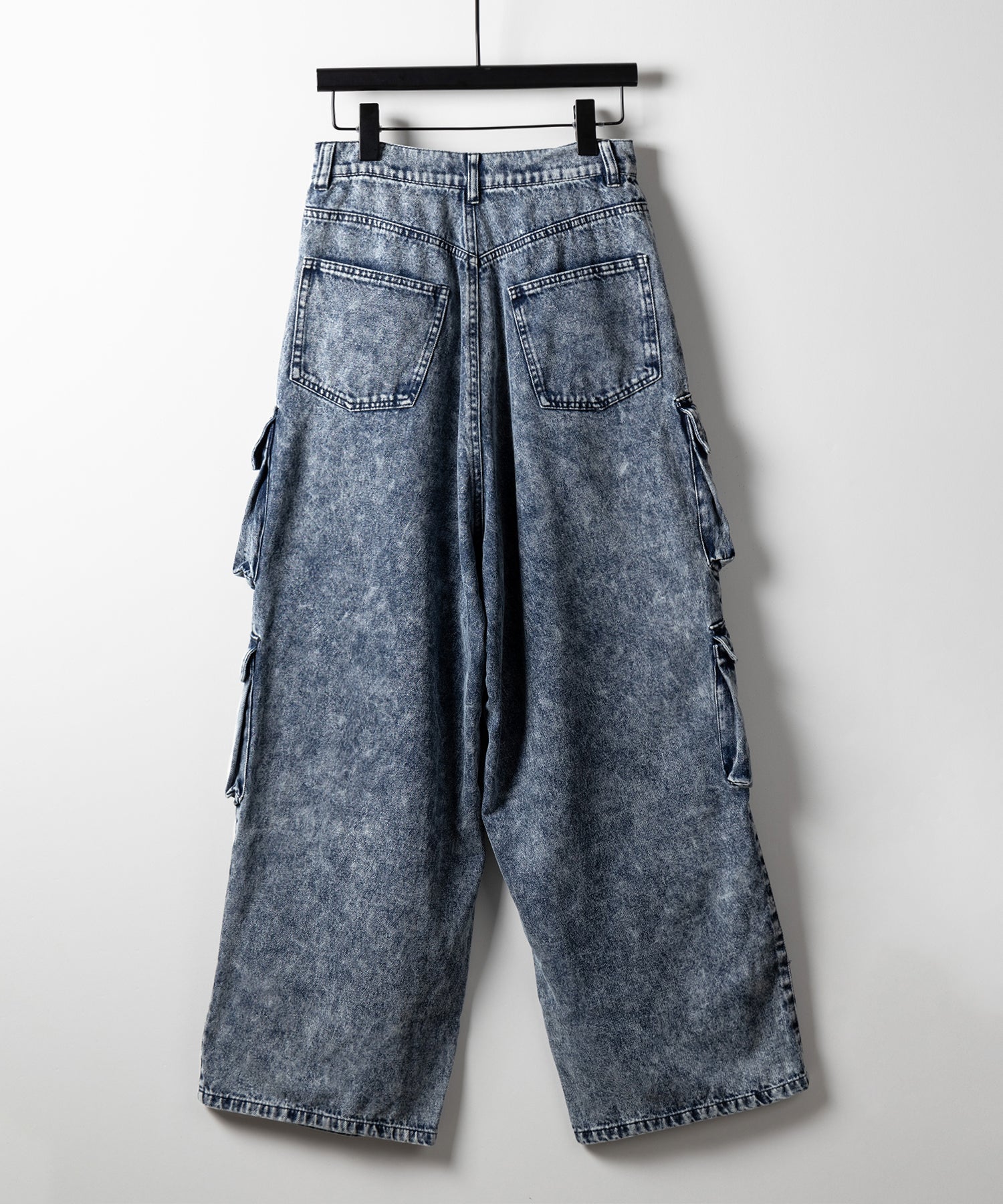 【 デニムセットアップ着用可能 】ヴィンテージケミカルブリーチヘビーワイドカーゴデニム / vintage chemical bleach heavy wide cargo denim