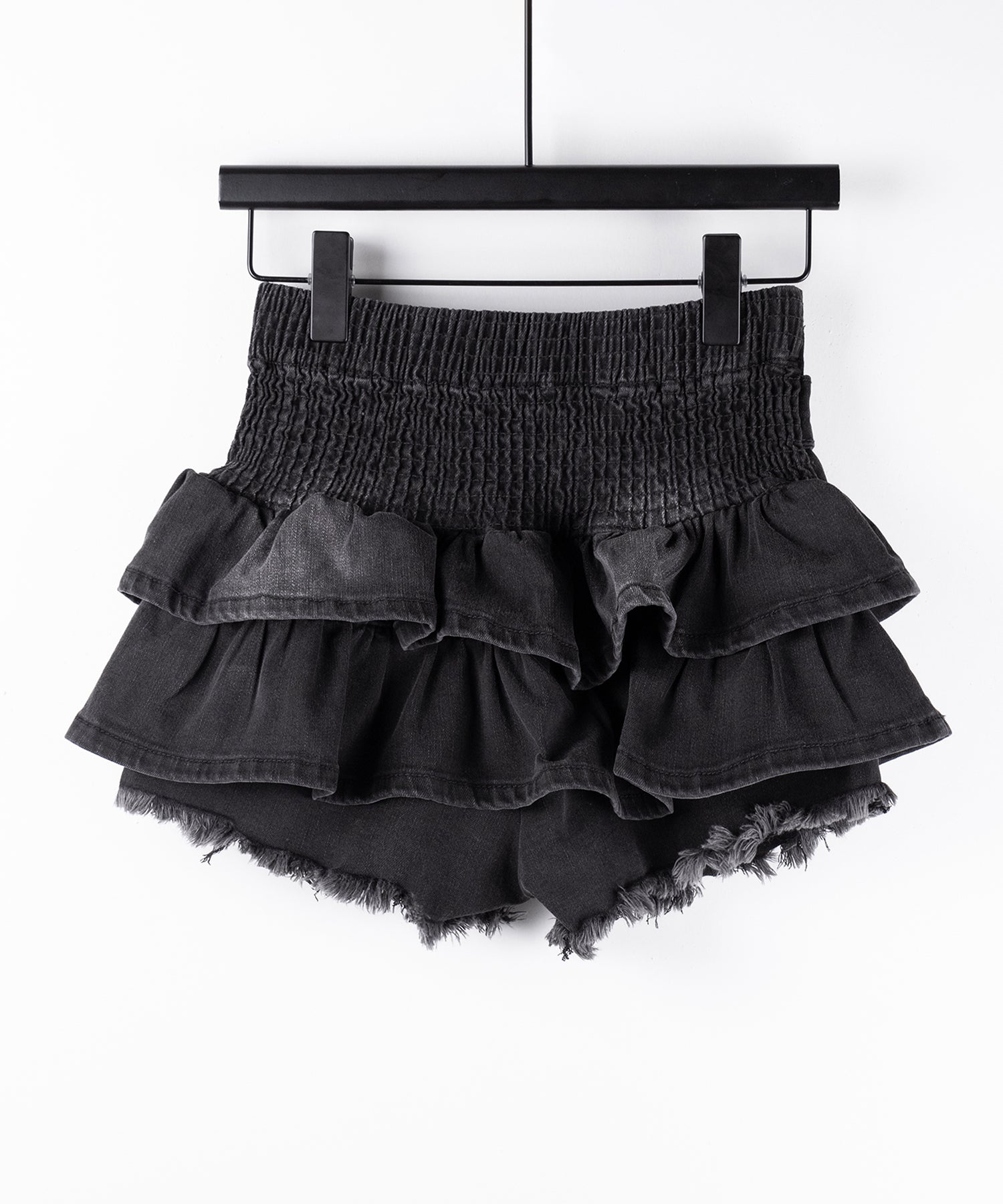 【 2color 】ベルテッドフリルヴィンテージデニムミニスカパン / Belted frill vintage denim mini skirt pants