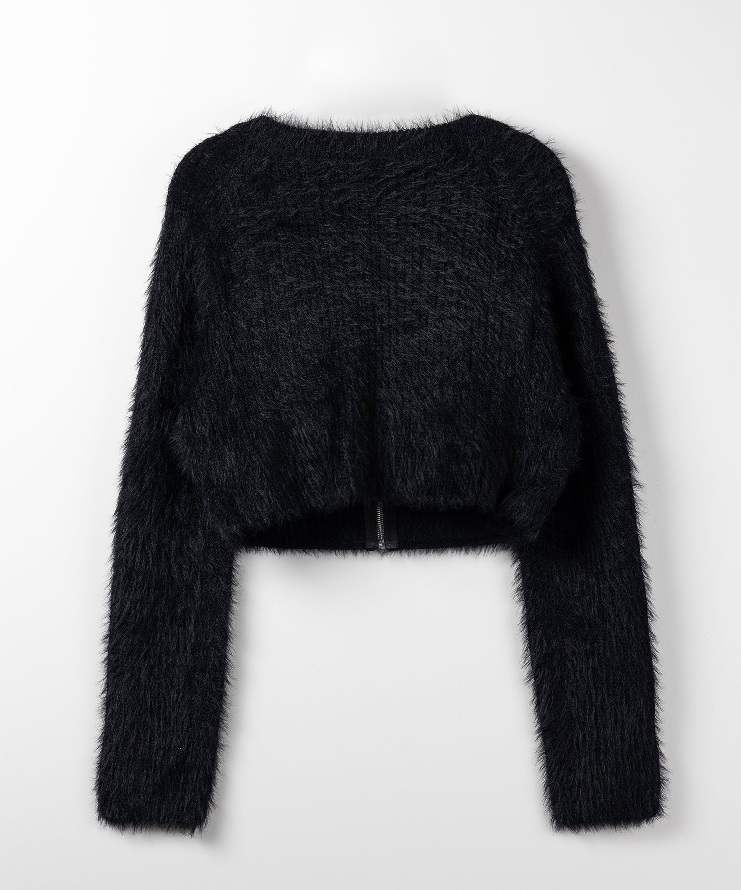フロントジップショートシャギーニットカーディガン / front zip short shaggy knit cardigan