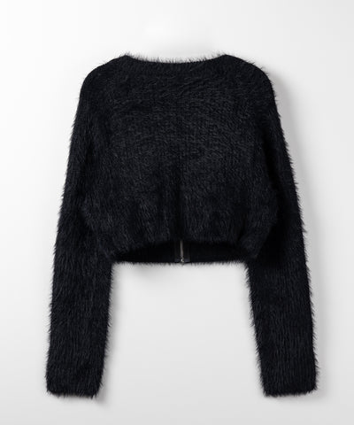 フロントジップショートシャギーニットカーディガン / front zip short shaggy knit cardigan
