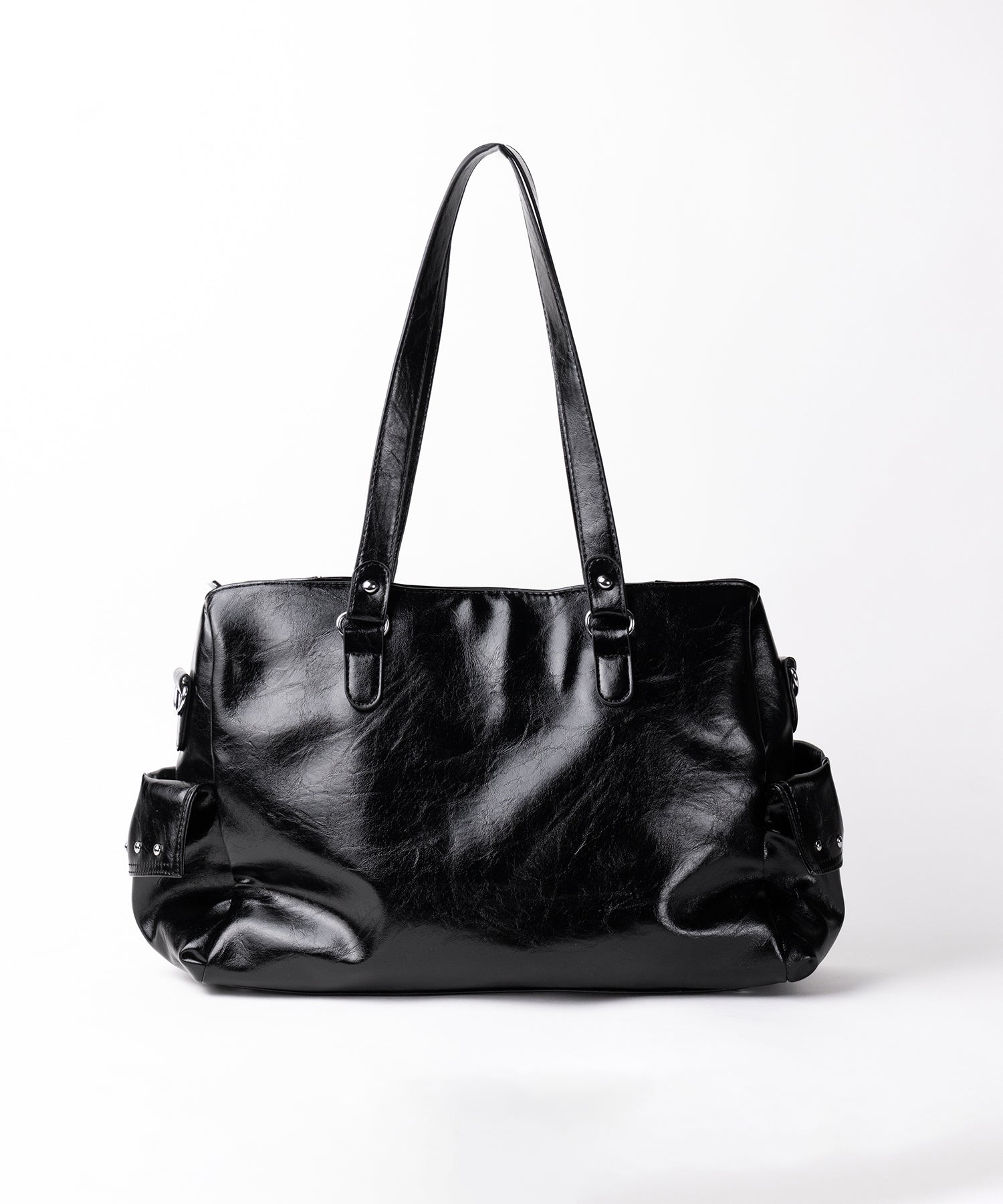 【 ショルダーストラップ付き2WAY 】ベルトデザインスタッズポケットヴィンテージショルダーバッグ / ( 2WAY ) belt design studs pocket vintage shoulder bag