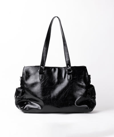 【 ショルダーストラップ付き2WAY 】ベルトデザインスタッズポケットヴィンテージショルダーバッグ / ( 2WAY ) belt design studs pocket vintage shoulder bag