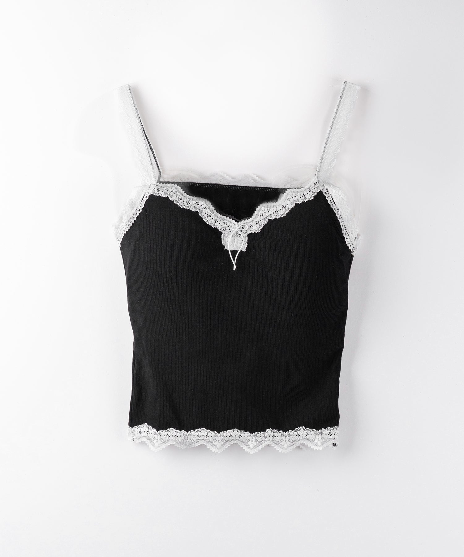 【 3color 】バイカラーレースクロップドリブキャミソール / bicolor lace cropped rib camisole