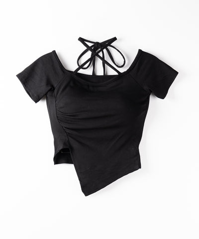 クロスネックアシメギャザーオフショルTシャツ / cross neck asymmetry gather off shoulder T-shirt