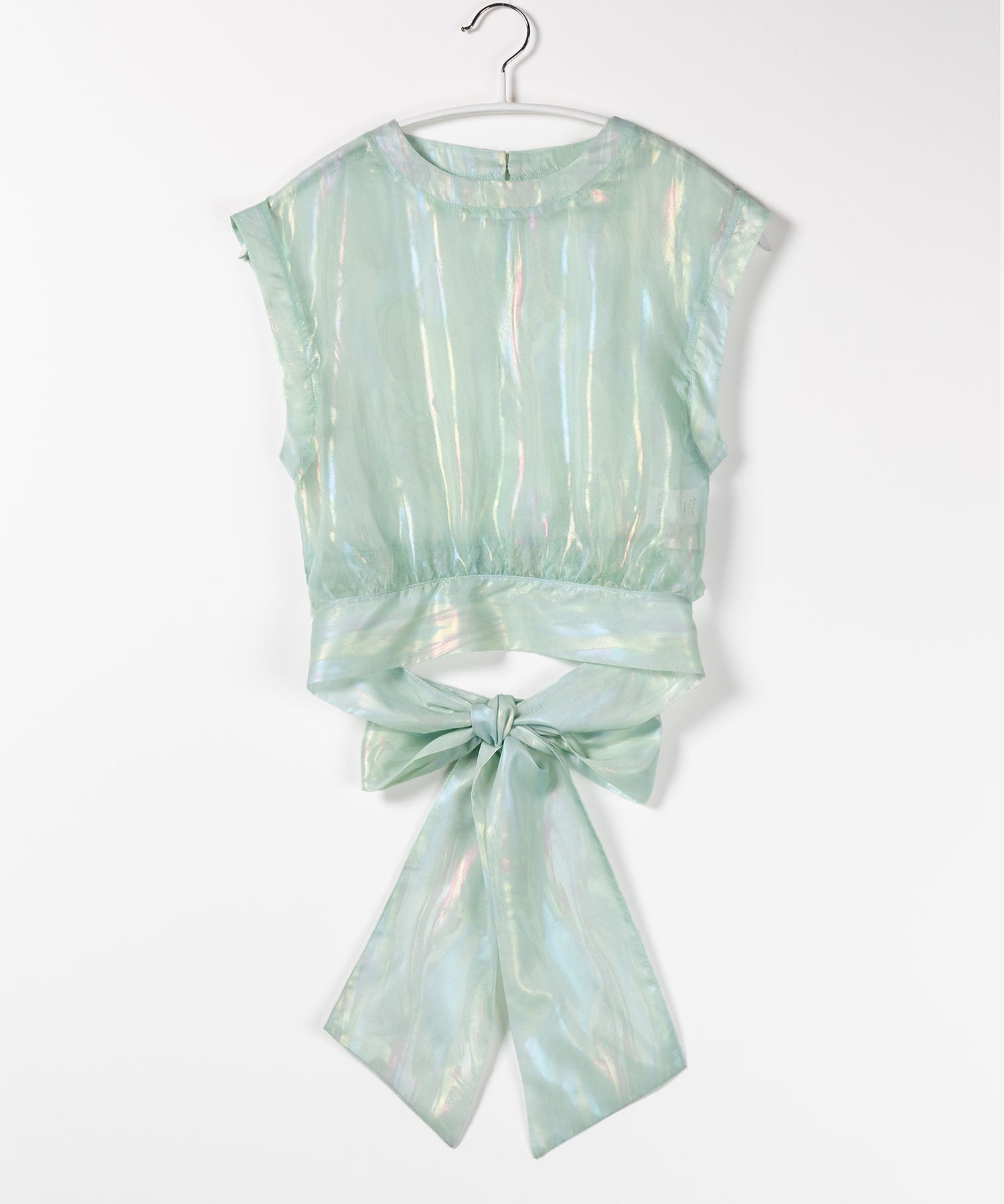【 3color 】オーロラグロスオーガンジーバックリボンショートブラウス / Aurora gloss organdy back ribbon short Blouse