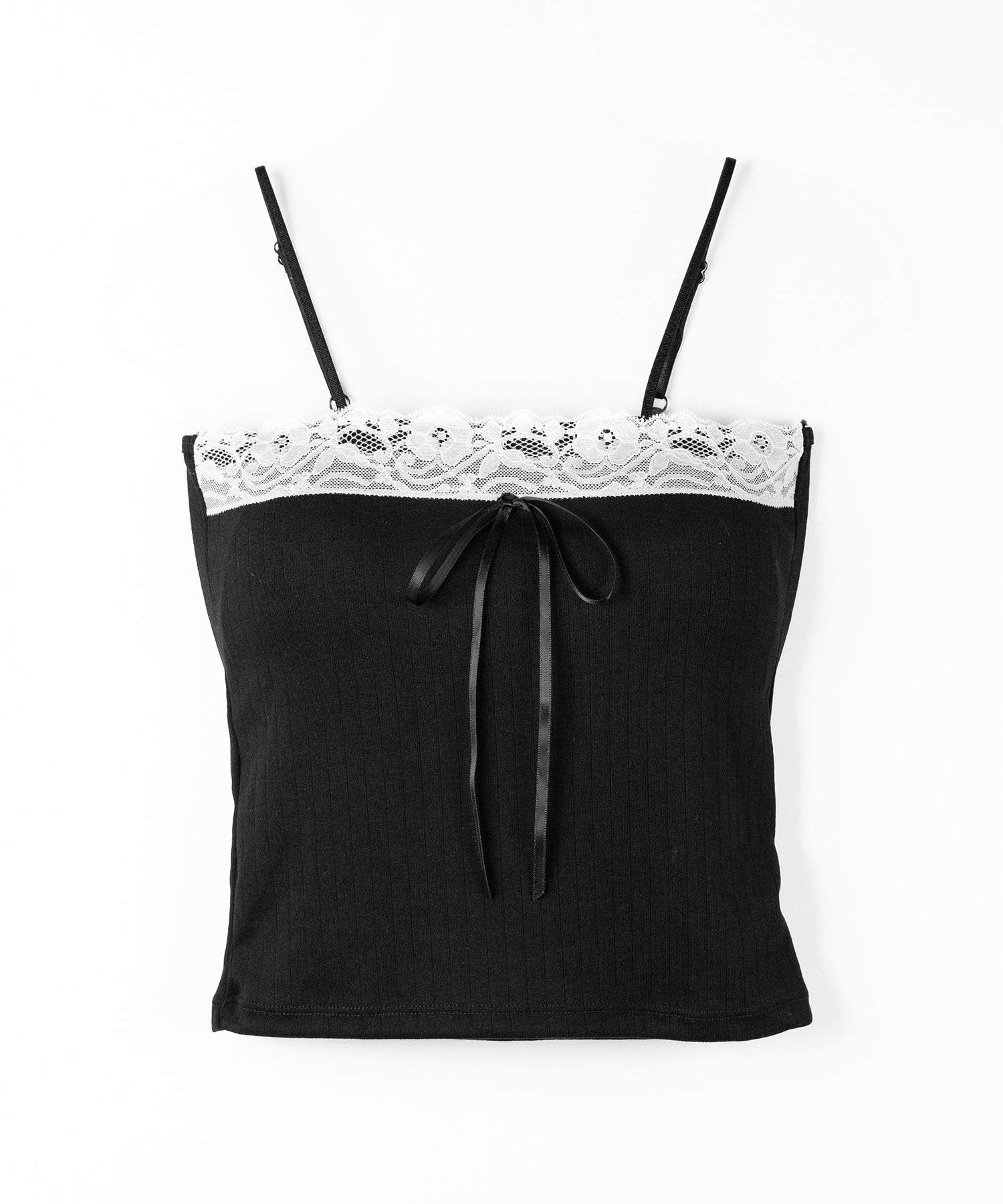 フロントリボンレースショートキャミソール / front ribbon lace short camisole