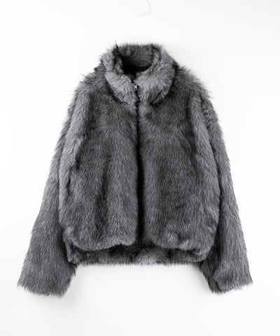 ダブルジップスタンドカラーミックスファージャケット / double zip stand collar mix fur jacket
