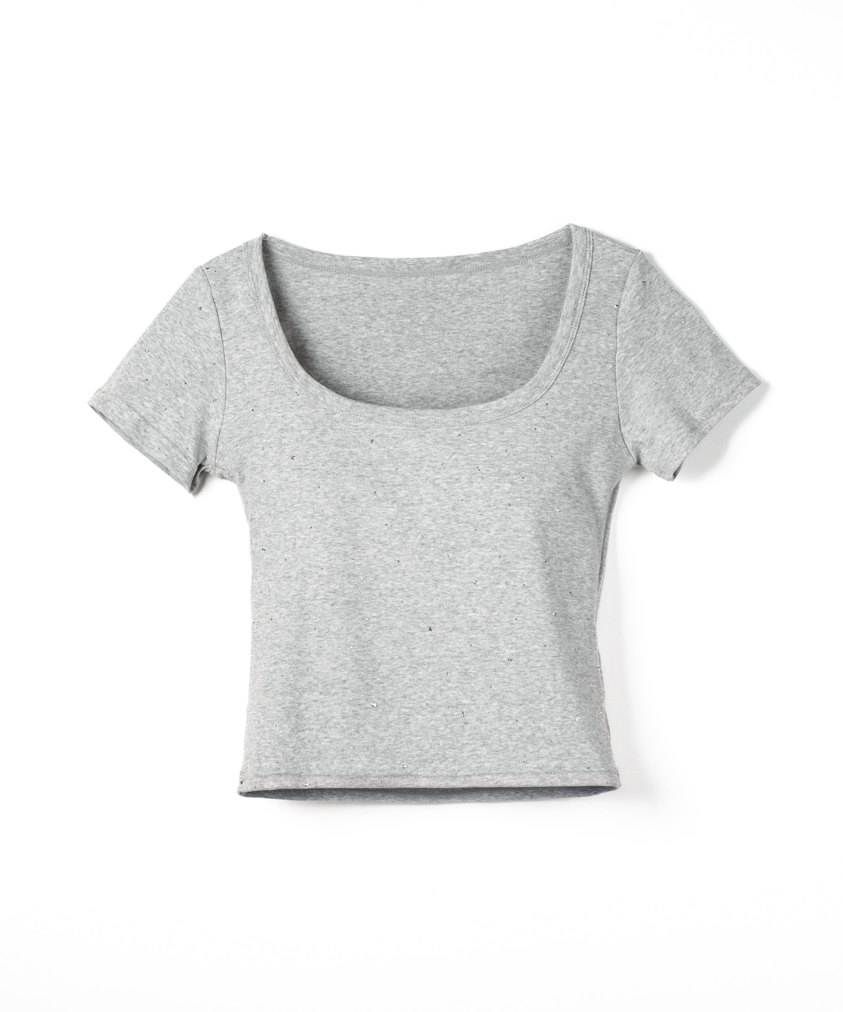 ラインストーンスクエアネックタイトTシャツ /Rhinestone square neck tight T-shirt