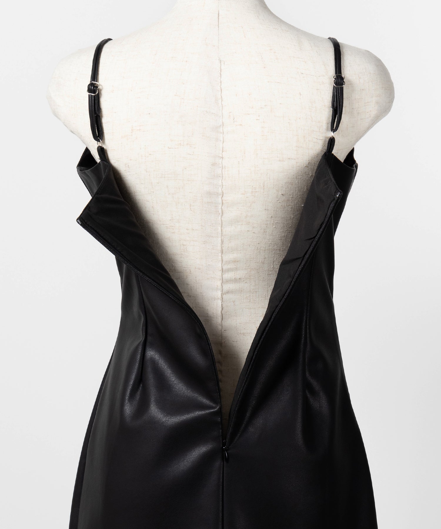 サイドタックフェイクレザーミニキャミワンピース / side tack fake leather mini cami onepiece