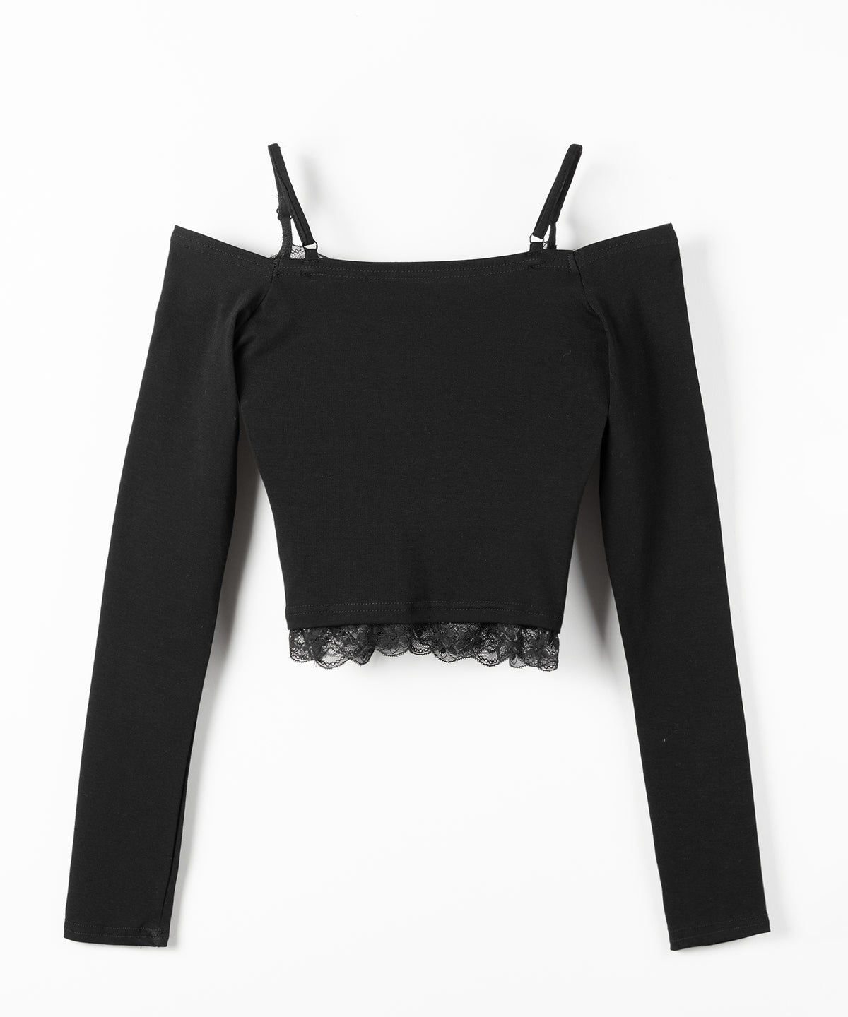 レースレイヤードギャザーオフショル長袖Tシャツ / lace layered gather off-shoulder long-sleeved T-shirts