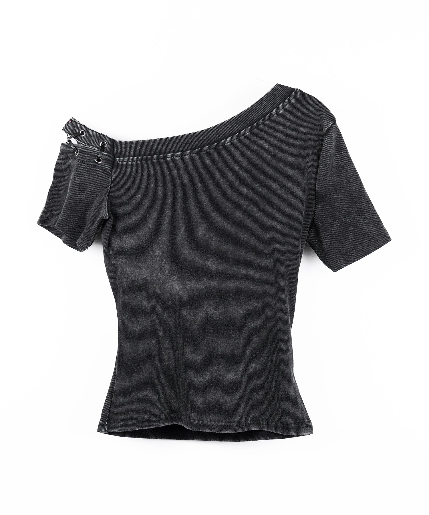ヴィンテージカットアウトレースアップ半袖ワンショルリブトップス / vintage cutout laceup short sleeve one shoulder lib tops