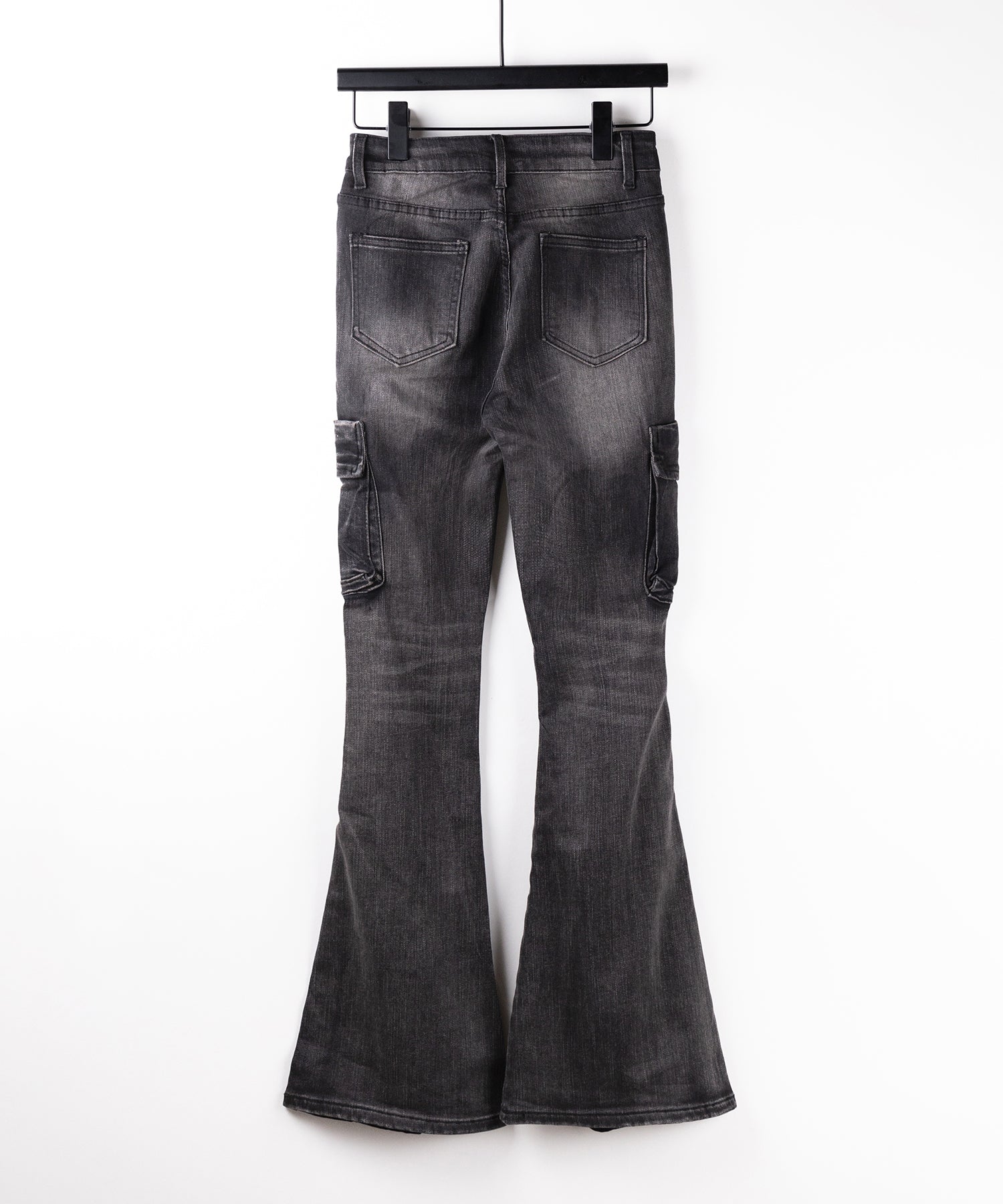 【 2color / 4size 】カーゴデザインヴィンテージライクダメージストレッチフレアデニム / cargo design vintage-like damage stretch flare denim